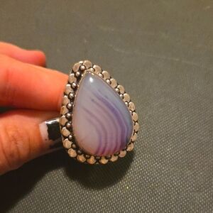 Silver Plate Purple Agate Teardrop Ring Size 9